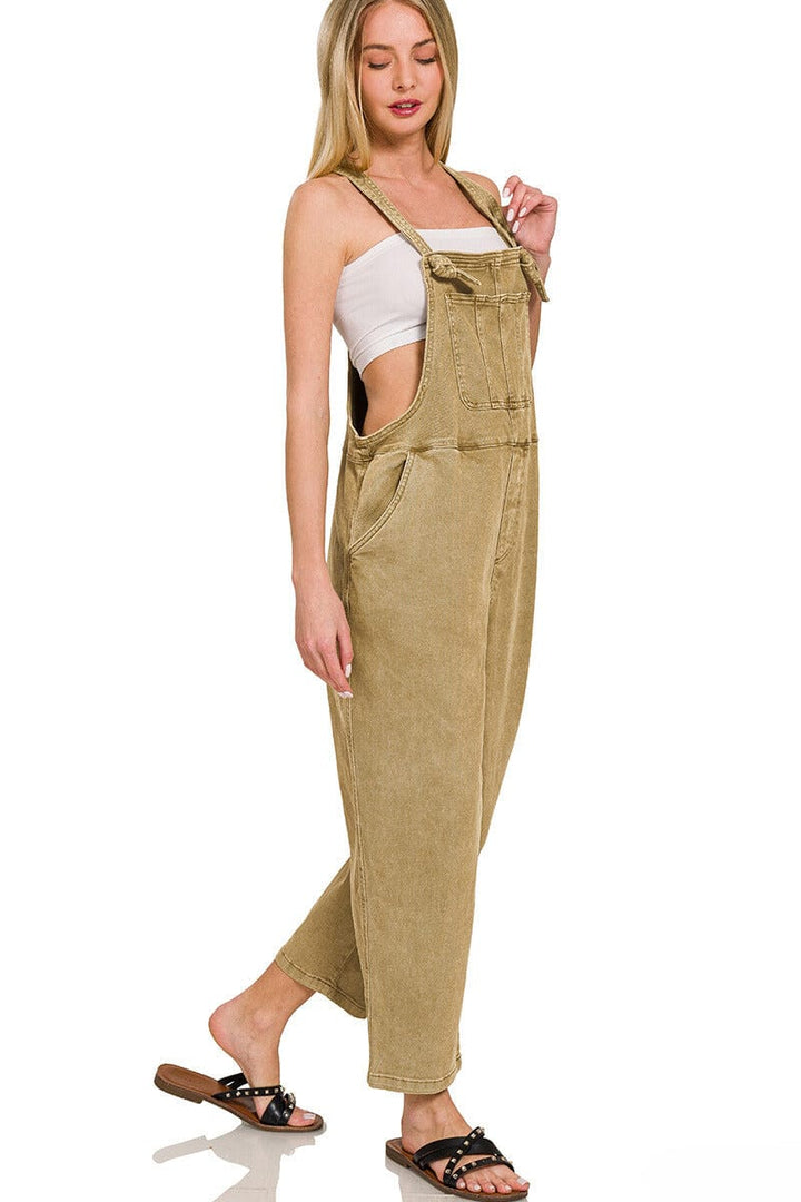 Zenana Washed Knot Strap Relaxed Fit Overalls