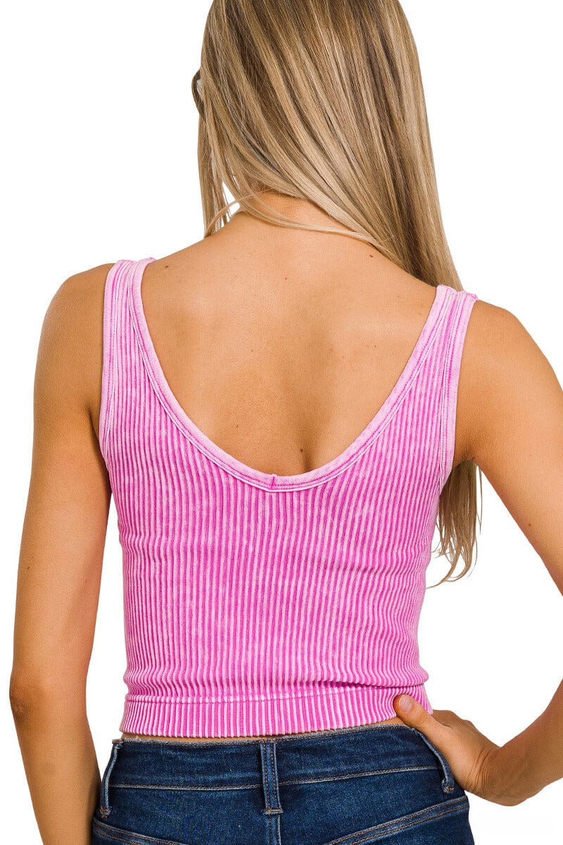 Zenana Washed Ribbed Cropped Tank Top with 2-Way Neckline Zenana Washed Ribbed Cropped Tank Top with 2-Way Neckline