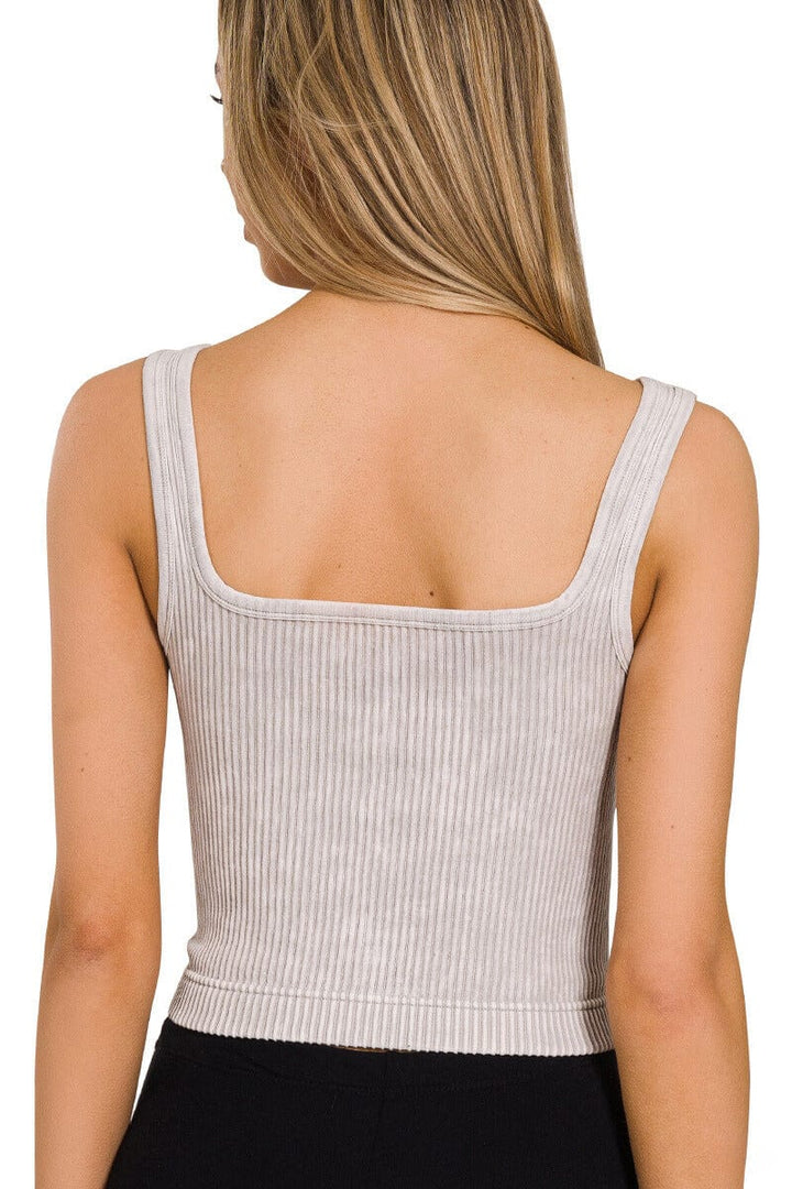 Zenana Washed Ribbed Cropped Tank Top with 2-Way Neckline