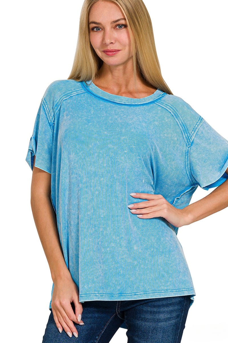 Zenana Washed Ribbed Short Sleeve Boat-Neck Top – jfybrand