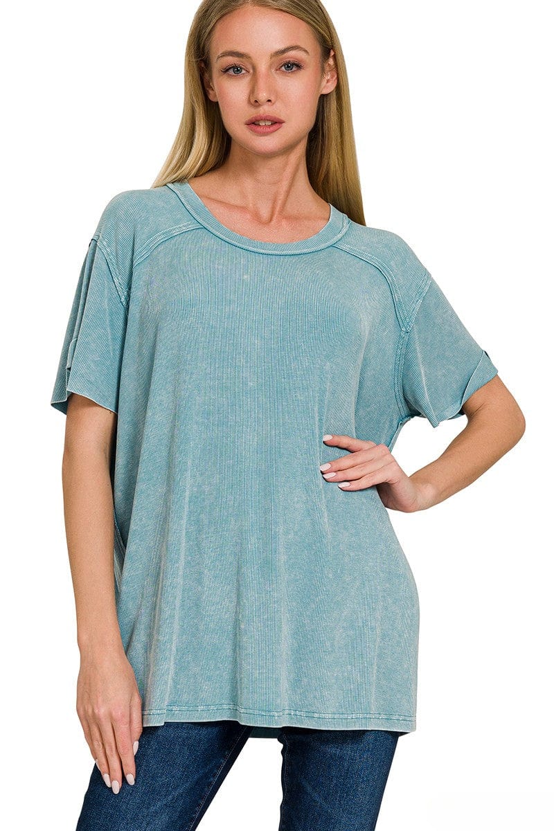 Zenana Washed Ribbed Short Sleeve Boat-Neck Top – jfybrand