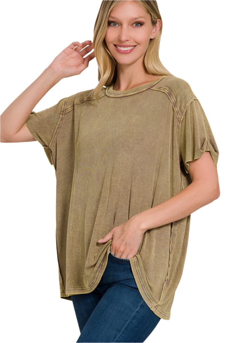 Zenana Washed Ribbed Short Sleeve Boat-Neck Top – jfybrand