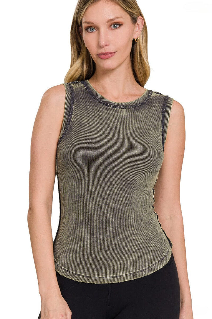 Zenana Washed Ribbed Sleeveless Tank Top