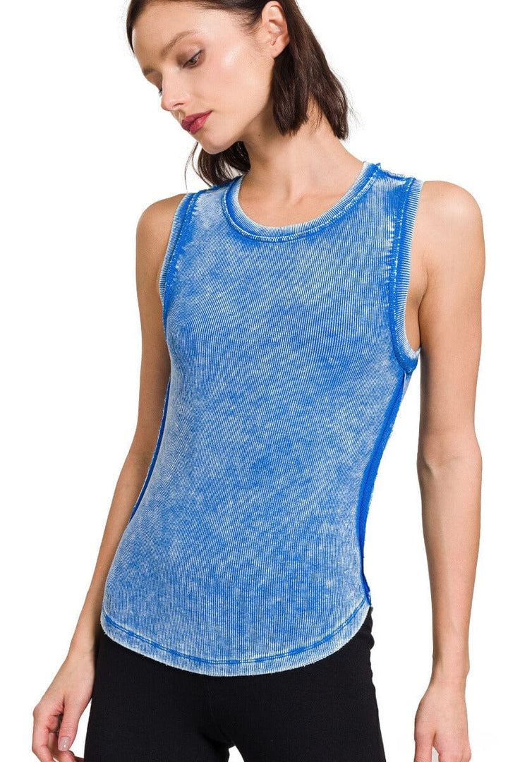 Zenana Washed Ribbed Sleeveless Tank Top