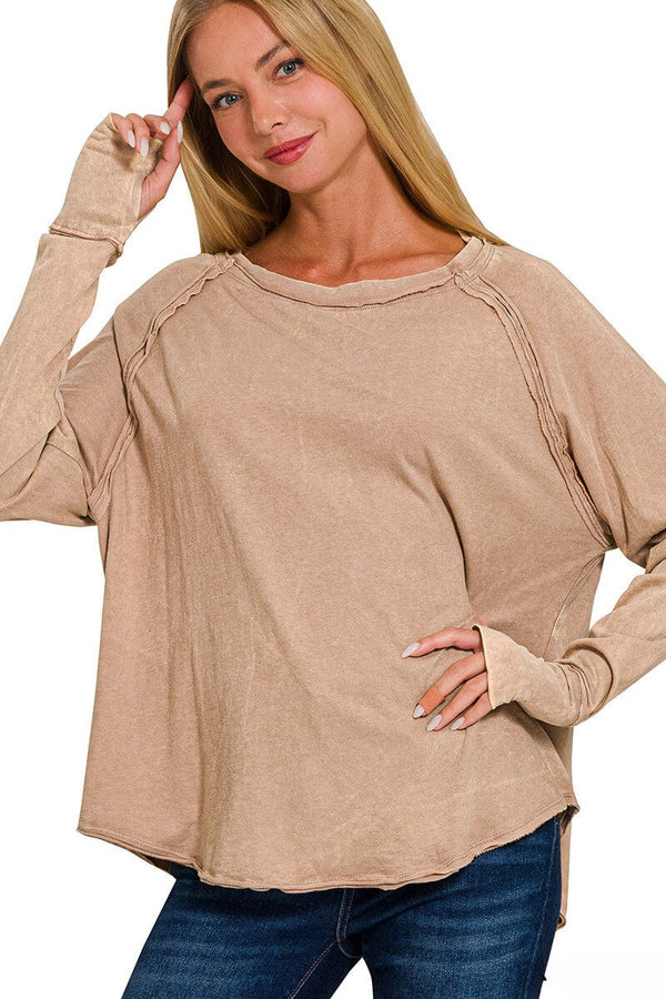 Zenana Washed Thumbhole Long Sleeve Top