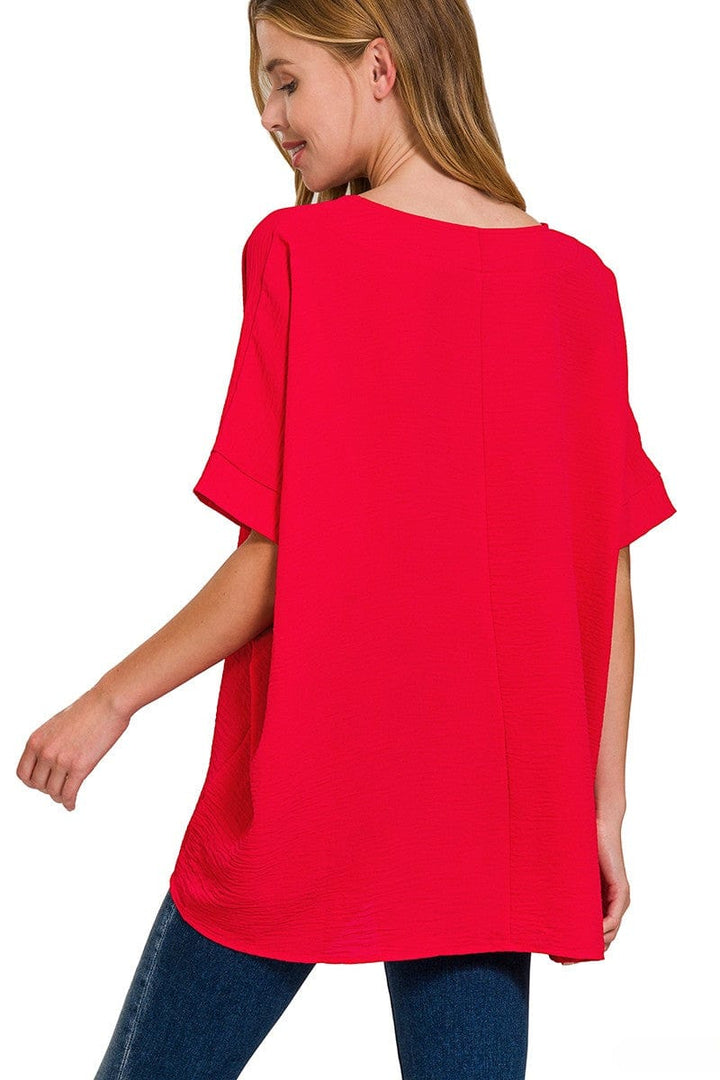 Zenana Woven Airflow V-Neck Dolman Short Sleeve Top