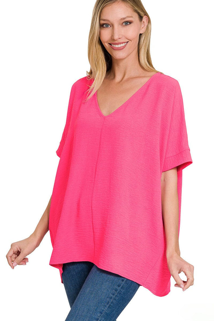 Zenana Woven Airflow V-Neck Dolman Short Sleeve Top