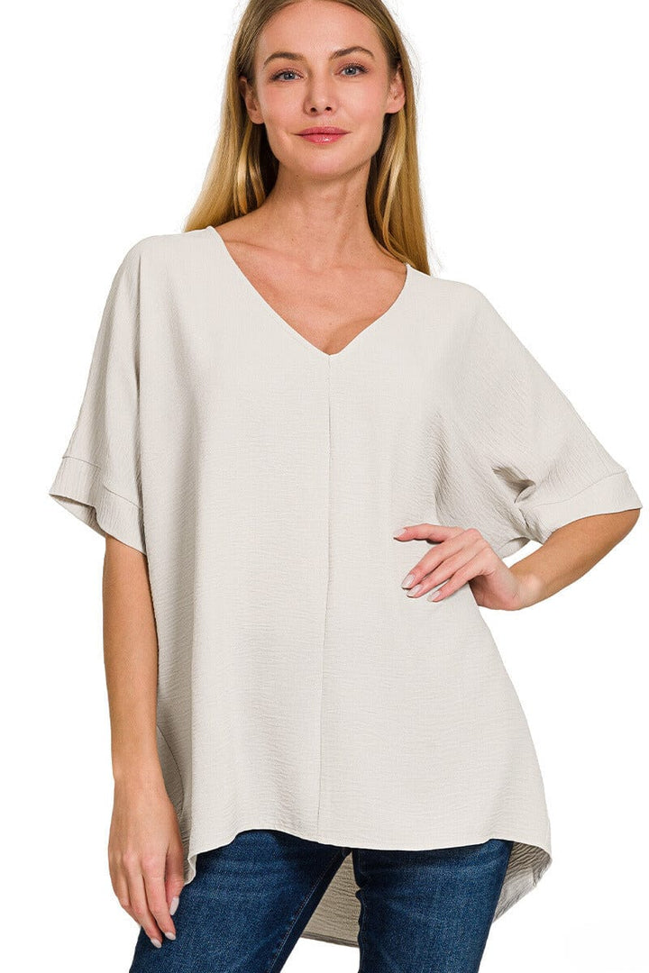 Zenana Woven Airflow V-Neck Dolman Short Sleeve Top