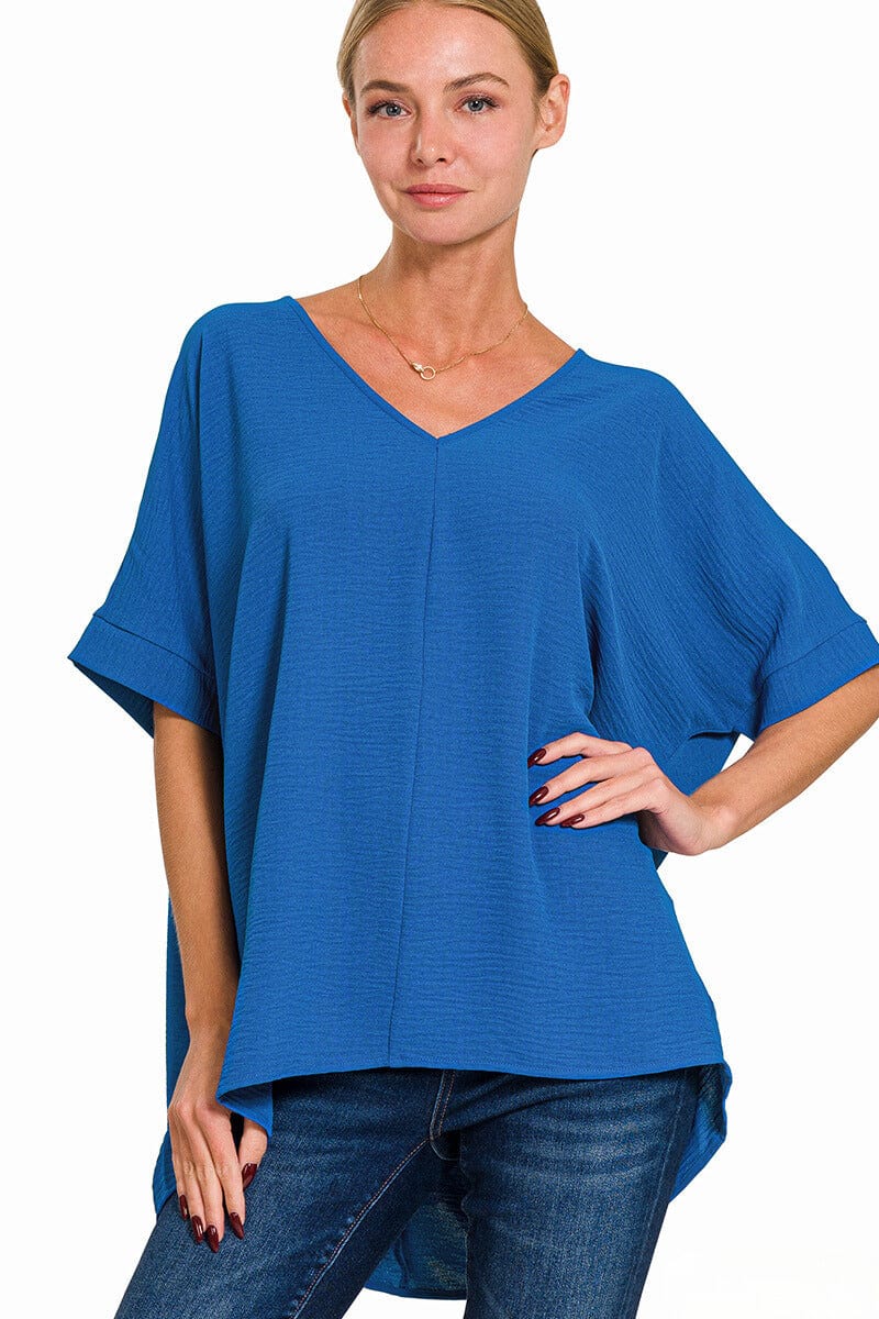 Zenana Woven Airflow V-Neck Dolman Short Sleeve Top