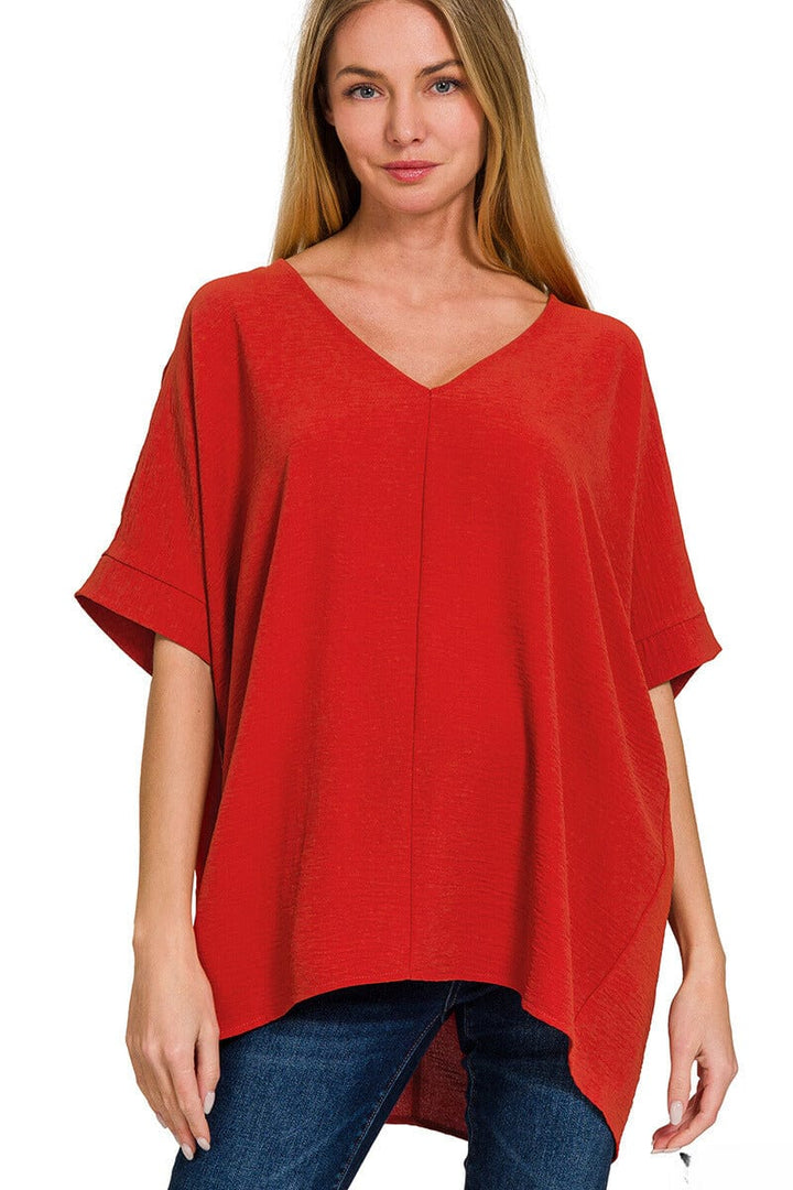 Zenana Woven Airflow V-Neck Dolman Short Sleeve Top