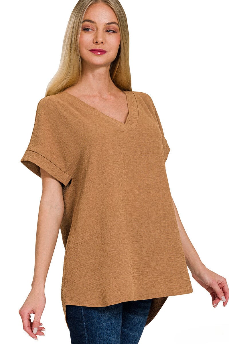 Zenana Woven Airflow V-Neck Hi-Low Hem Top – jfybrand