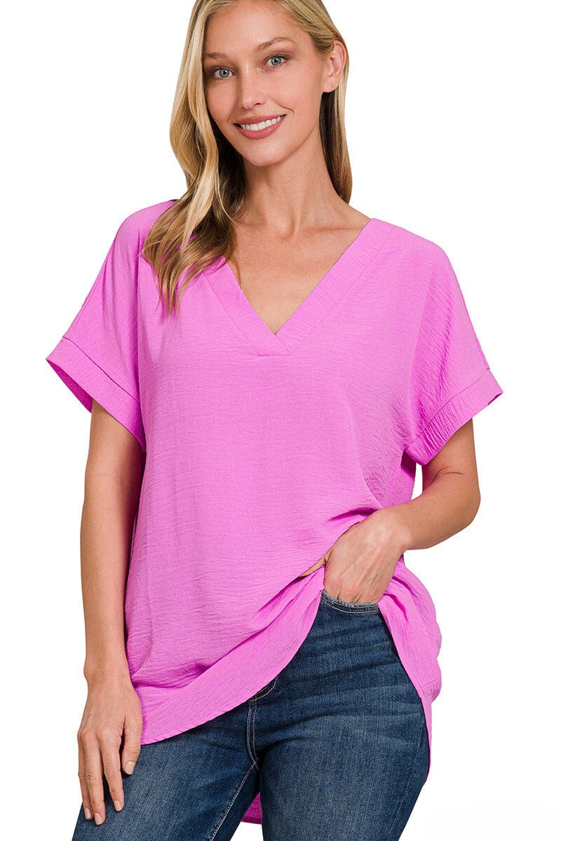 Zenana Woven Airflow V-Neck Hi-Low Hem Top – jfybrand
