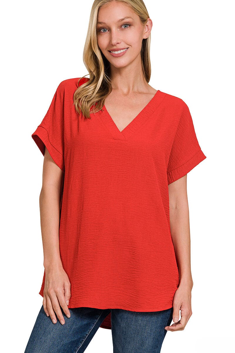 トップス Lig. hem design tops Zenana Woven Airflow V-Neck Hi-Low Hem Top – jfybrand