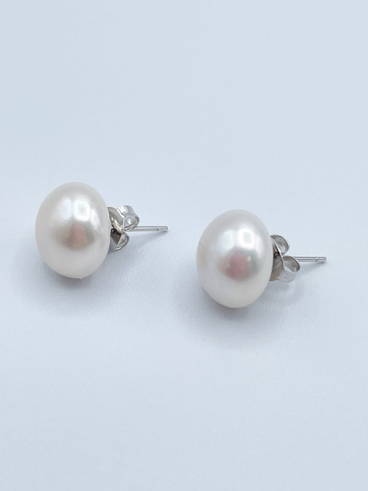 14mm Pearl Stud Earrings with Sterling Silver Post