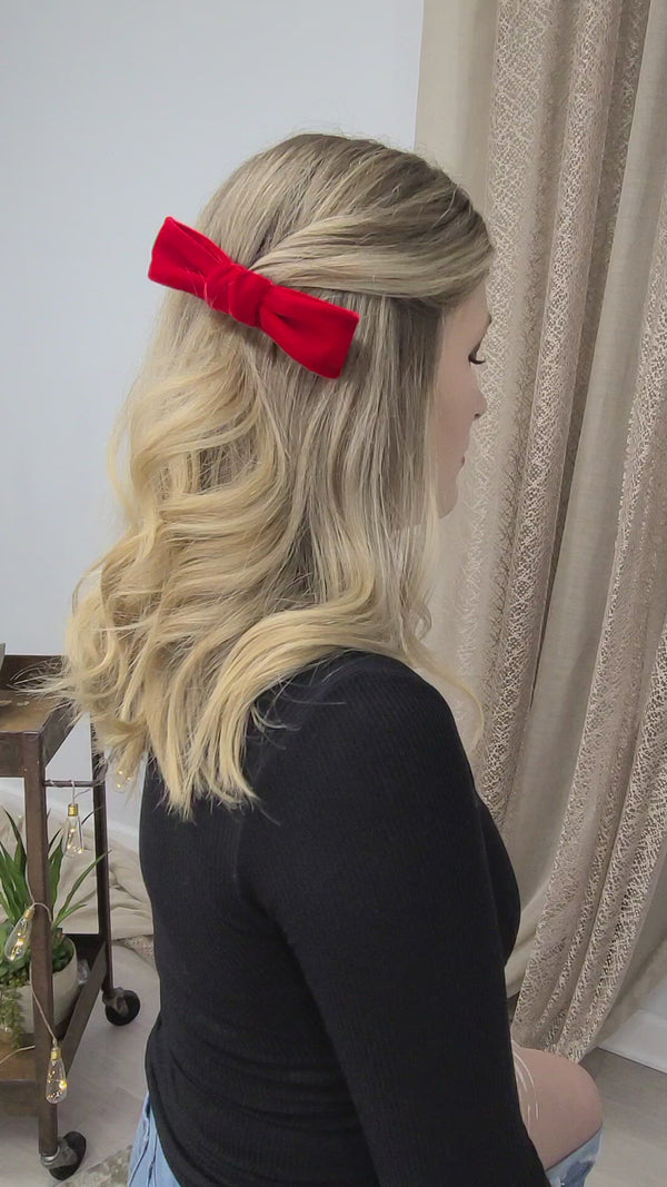 Vintage Crimson Velvet Bow Hair Barrette