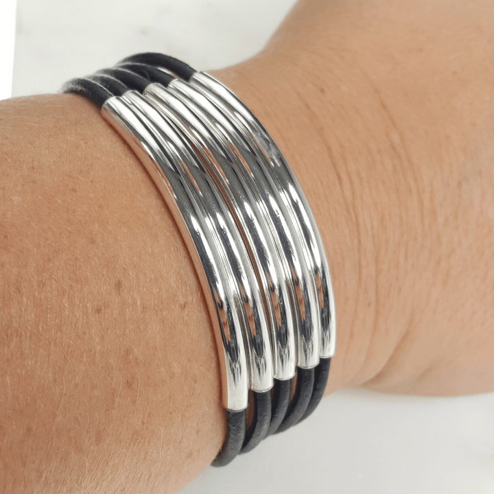 5 Strand Leather Bracelet with Silver Details