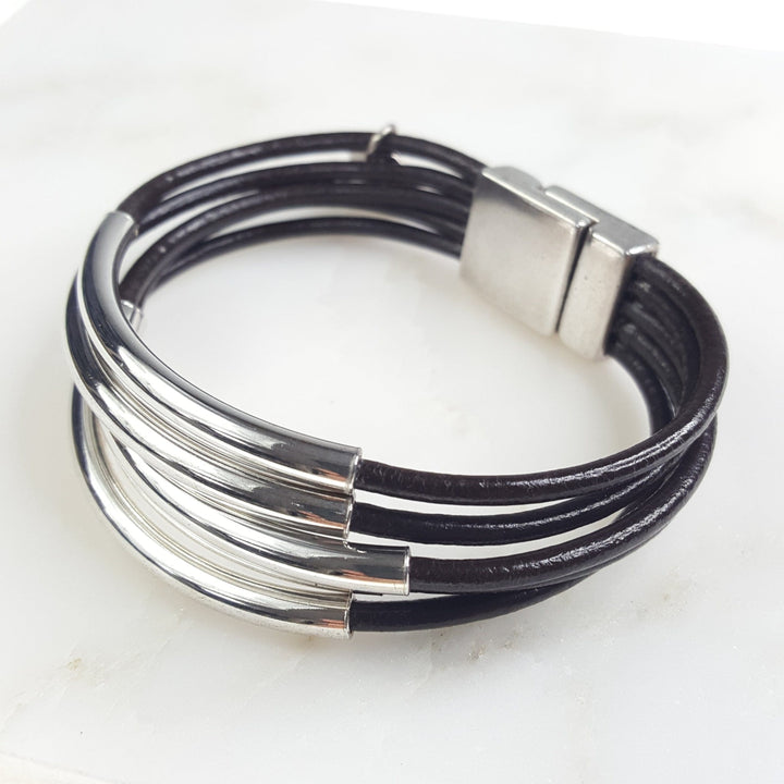 5 Strand Leather Bracelet with Silver Details