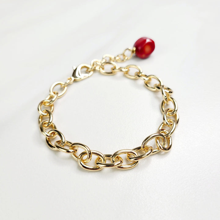 Adriana Red Sea Bamboo Coral Bracelet with Gold Plated Chain
