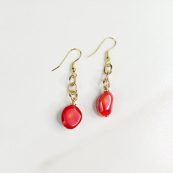 Adriana Red Sea Bamboo Coral Earrings with Gold Plated Chain