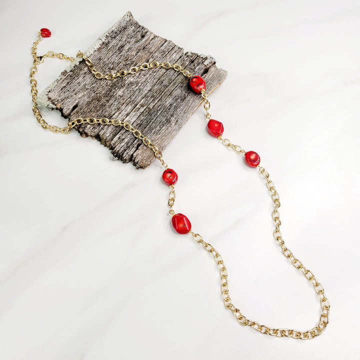 Adriana Red Sea Bamboo Coral Necklace with Gold Plated Chain