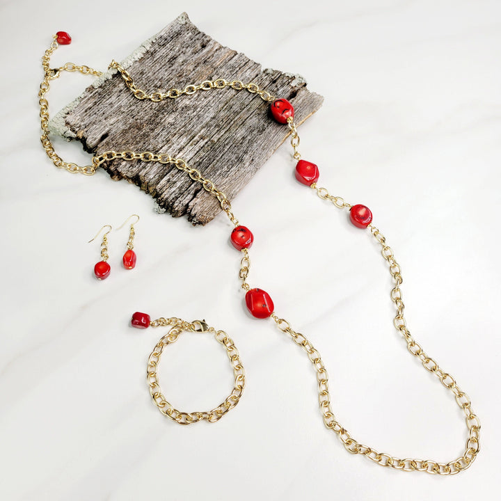 Adriana Red Sea Bamboo Coral Necklace with Gold Plated Chain
