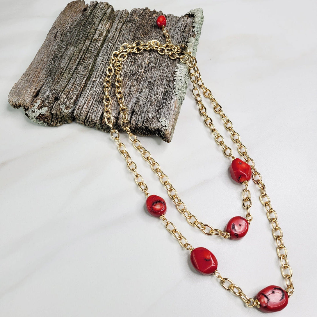 Adriana Red Sea Bamboo Coral Necklace with Gold Plated Chain