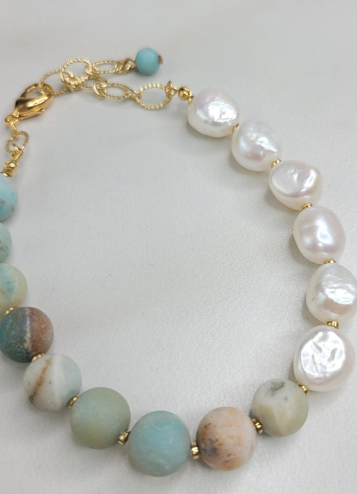 Handmade Bracelet with Amazonite Stone and Freshwater Pearls