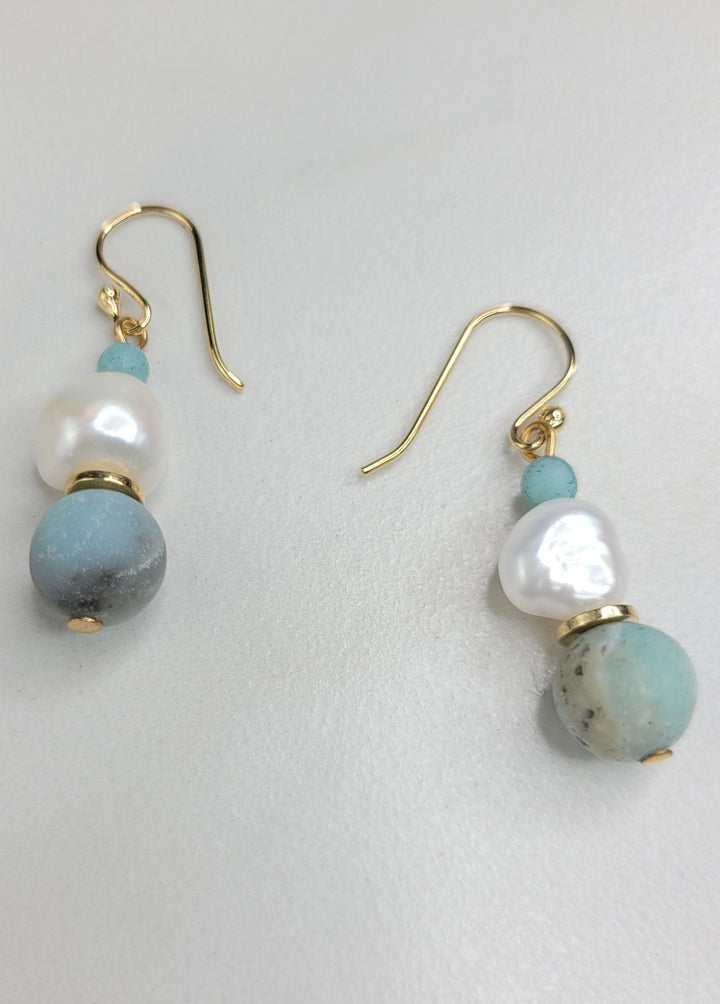 Handmade Earrings with Amazonite Stone and Freshwater Pearls