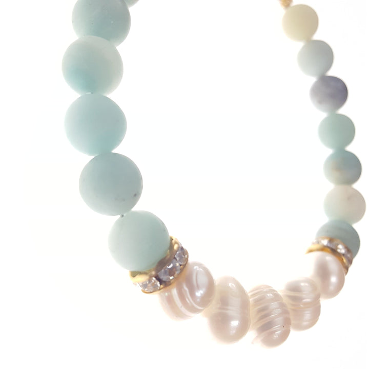 Amazonite and Pearl Bracelet with Crystal Accents