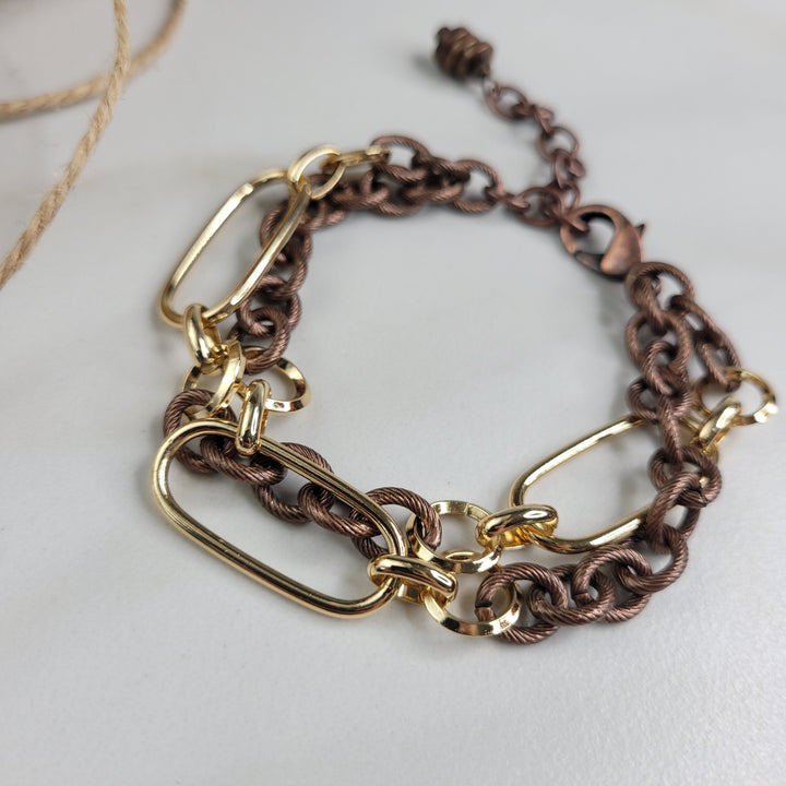Antoinette Bracelet Handmade with Gold and Bronze Plated Chain