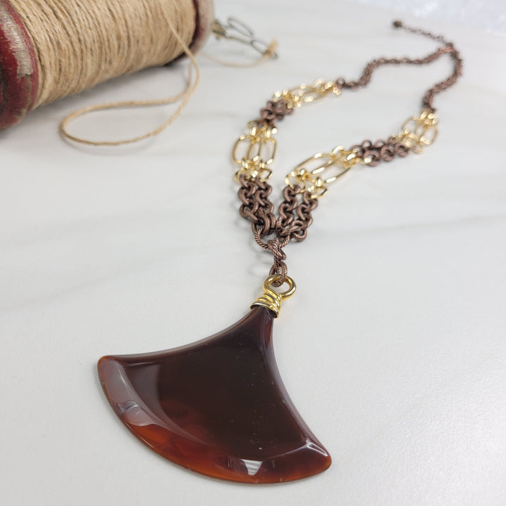 Antoinette Necklace Handmade with Bronze and Gold Plated Chain and Vintage Italian Pendant