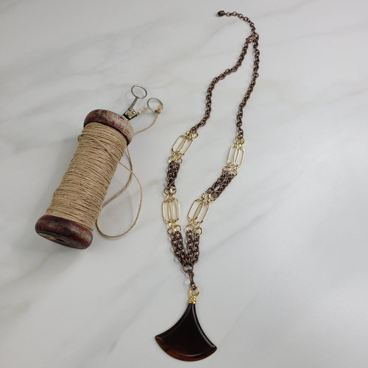 Handmade Necklace with Bronze Plated and Gold Plated Chain, Drop Element, and Italian Vintage Pendant