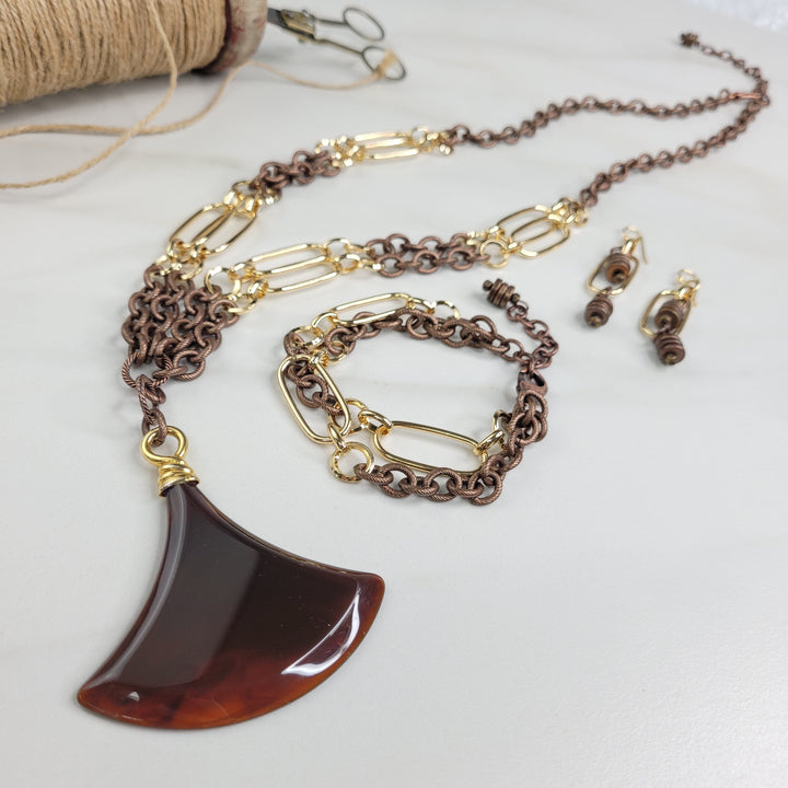 Antoinette Necklace Handmade with Bronze and Gold Plated Chain and Vintage Italian Pendant