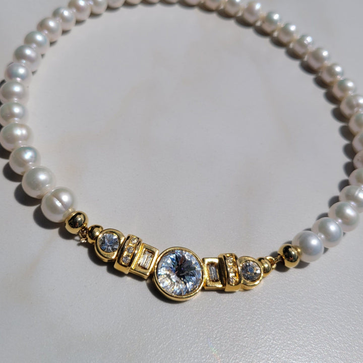 Handmade Freshwater Pearl and Vintage Italian Swarovski Crystal Necklace