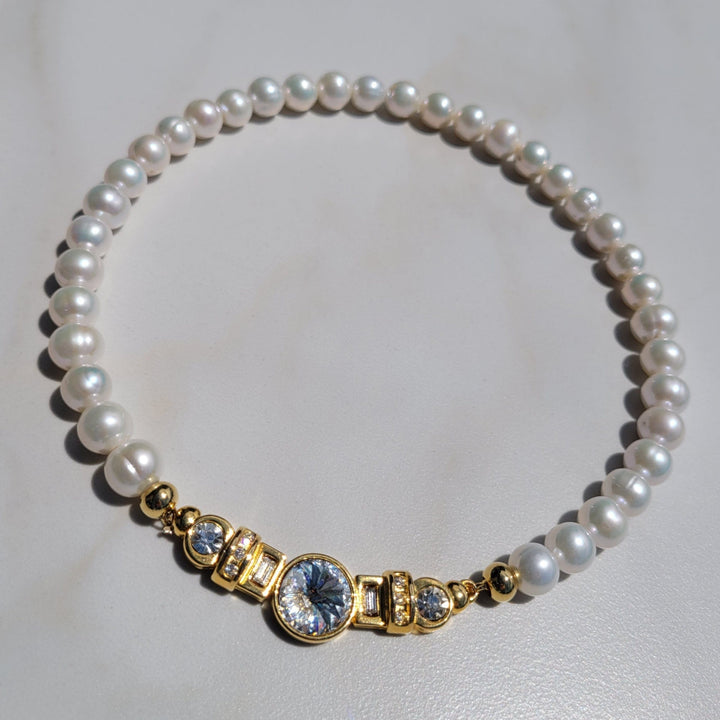 Handmade Glamorous Freshwater Pearl and Swarovski Crystal Necklace