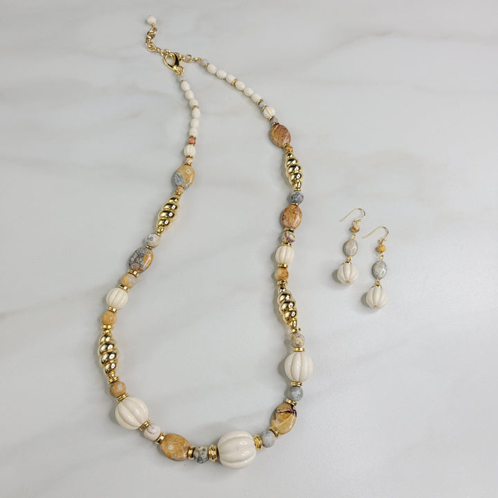 Aspen Earrings Handmade with Ivory Vintage Beads and Natural Sky Eye Jasper Beads