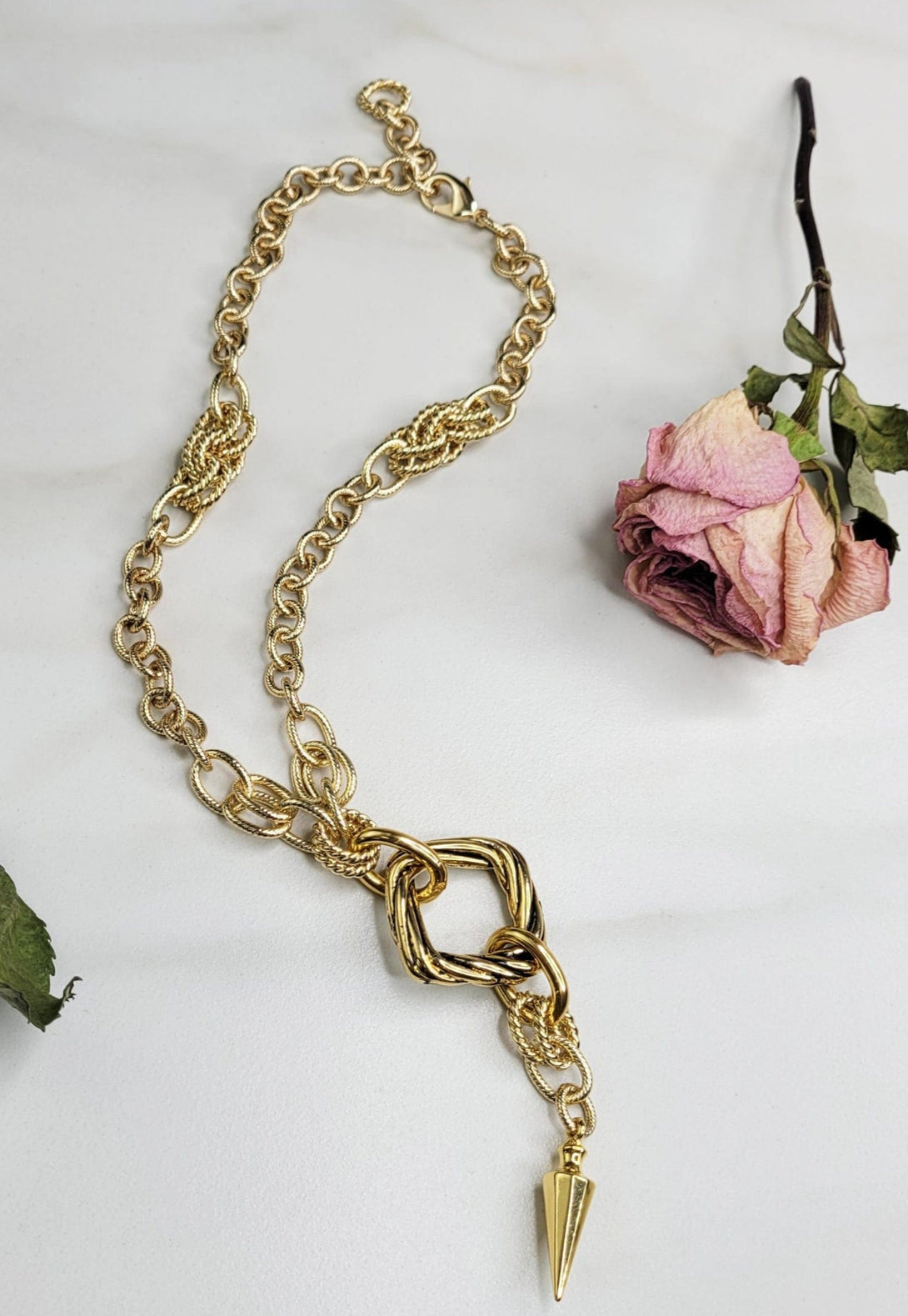 Handmade Necklace with Gold Plated Chain and Vintage Pendant and Charm