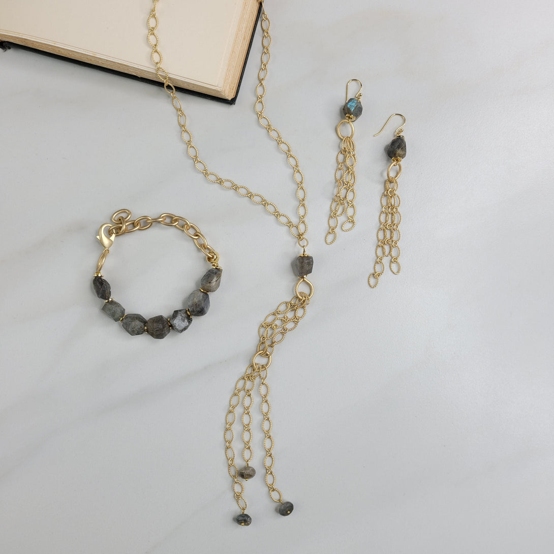 Avonlea Handmade Necklace with Gold Plated Chain and Labradorite Stones