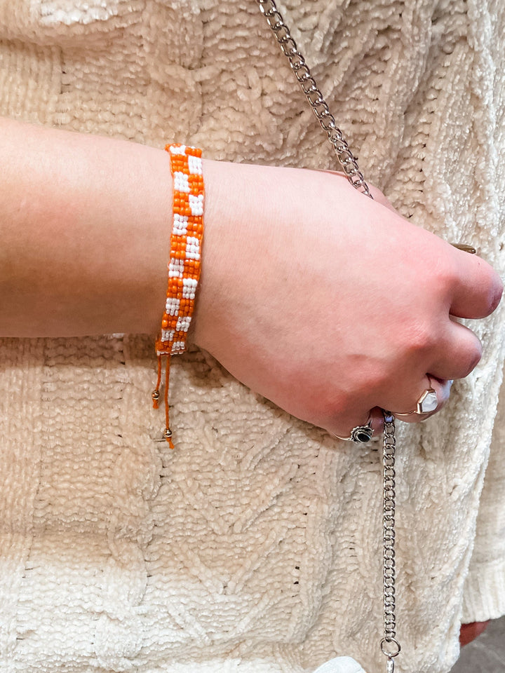 Adjustable Clear Beaded Bracelet, Orange