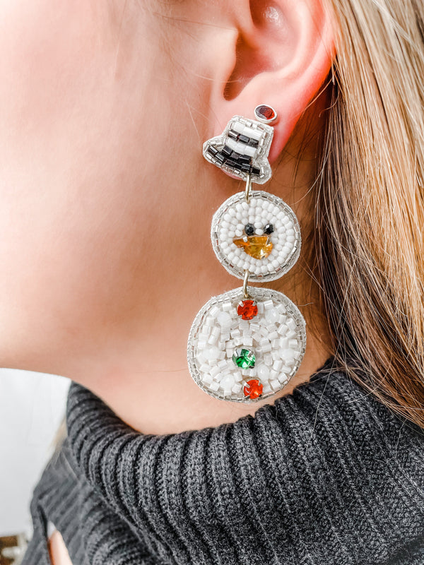 Beaded Snowman Earrings