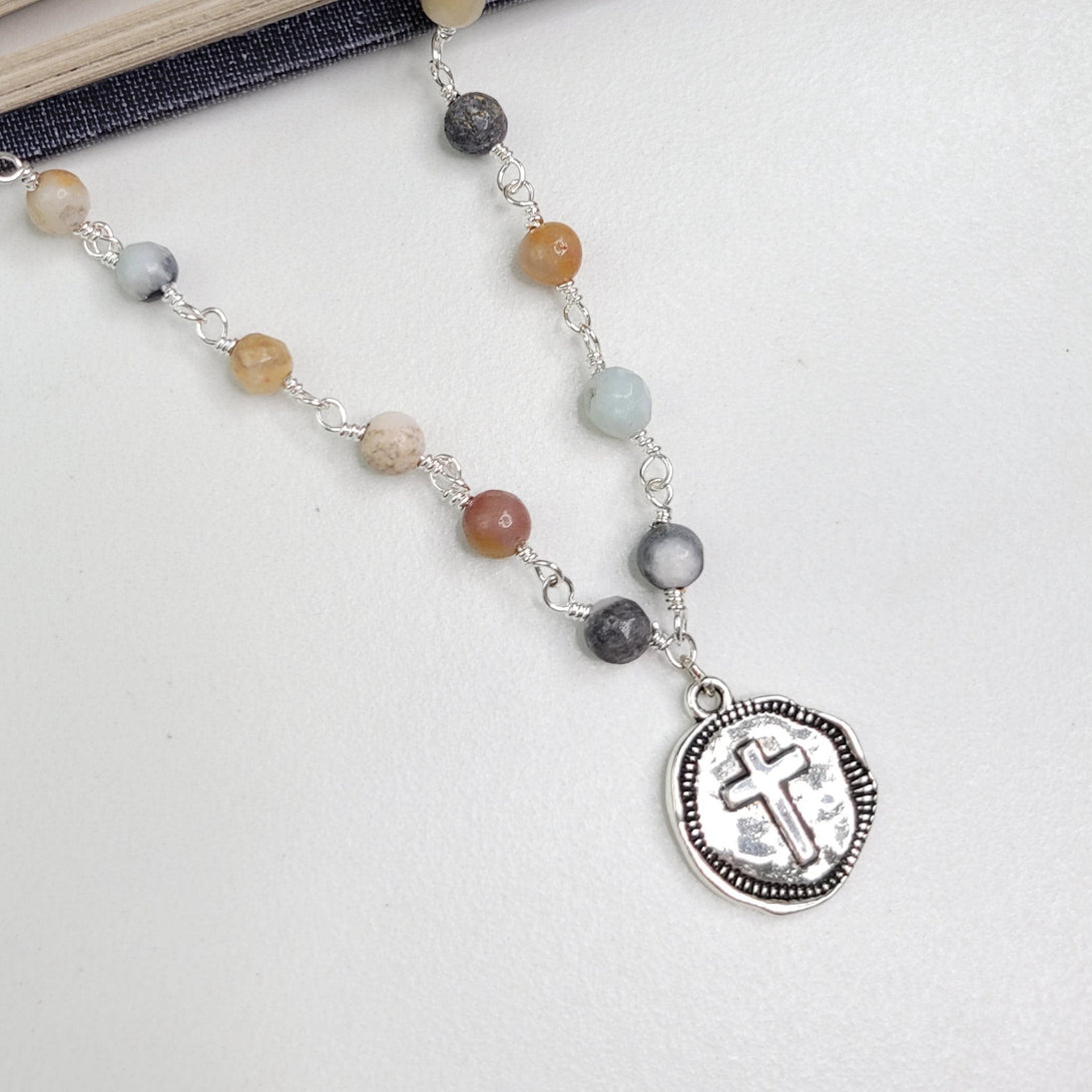Beloved Gemstone Necklace with Cross Charm