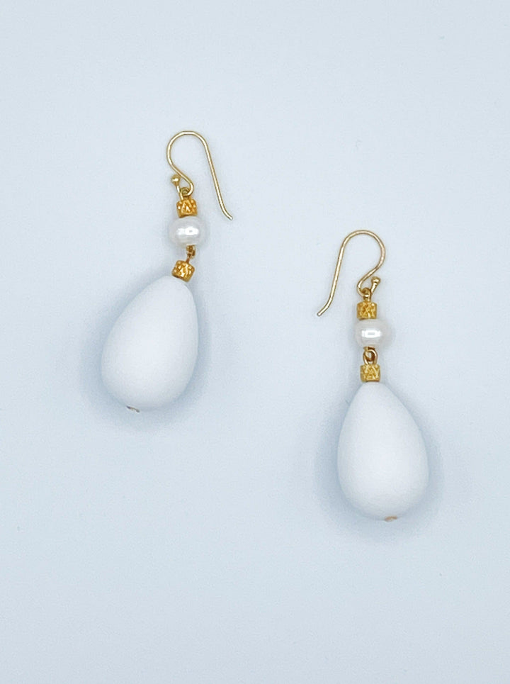 Big Bold White Bauble Drop Earrings