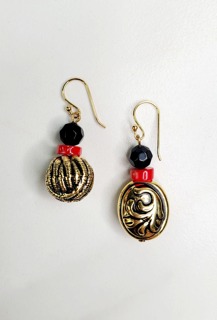 Bijou Red Bamboo Coral and Vintage Statement Earrings