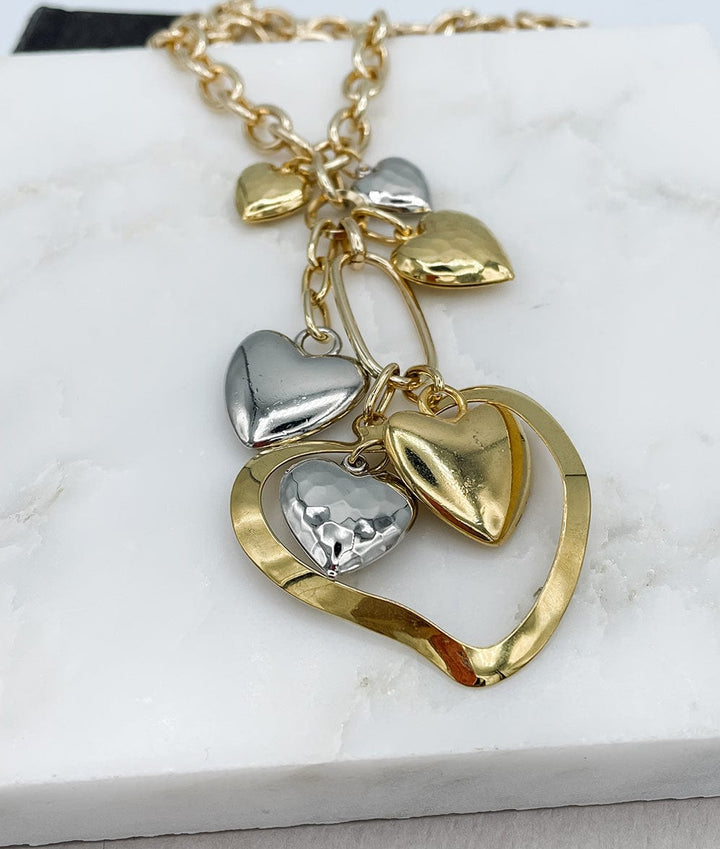 Blaise Necklace with Gold and Silver Heart Cascade