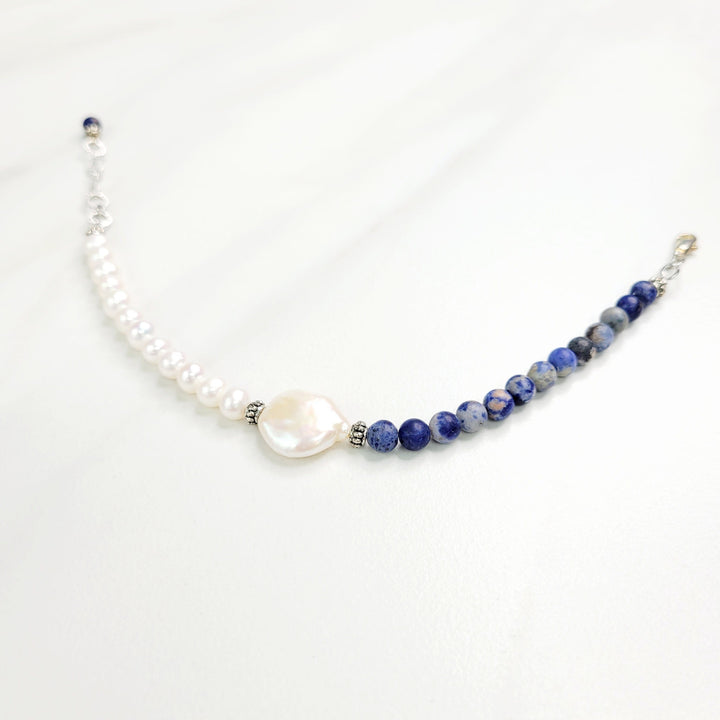 Blue Surf Bracelet with Blue Sodalite Beads and Freshwater Pearls
