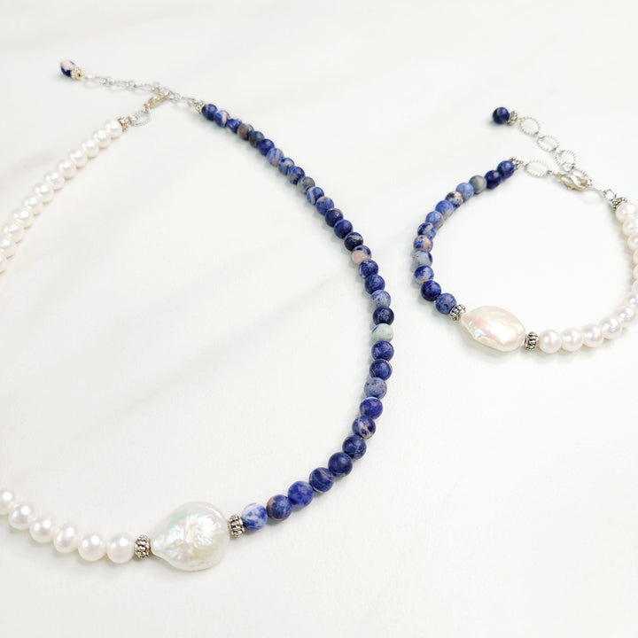 Blue Surf Bracelet with Blue Sodalite Beads and Freshwater Pearls