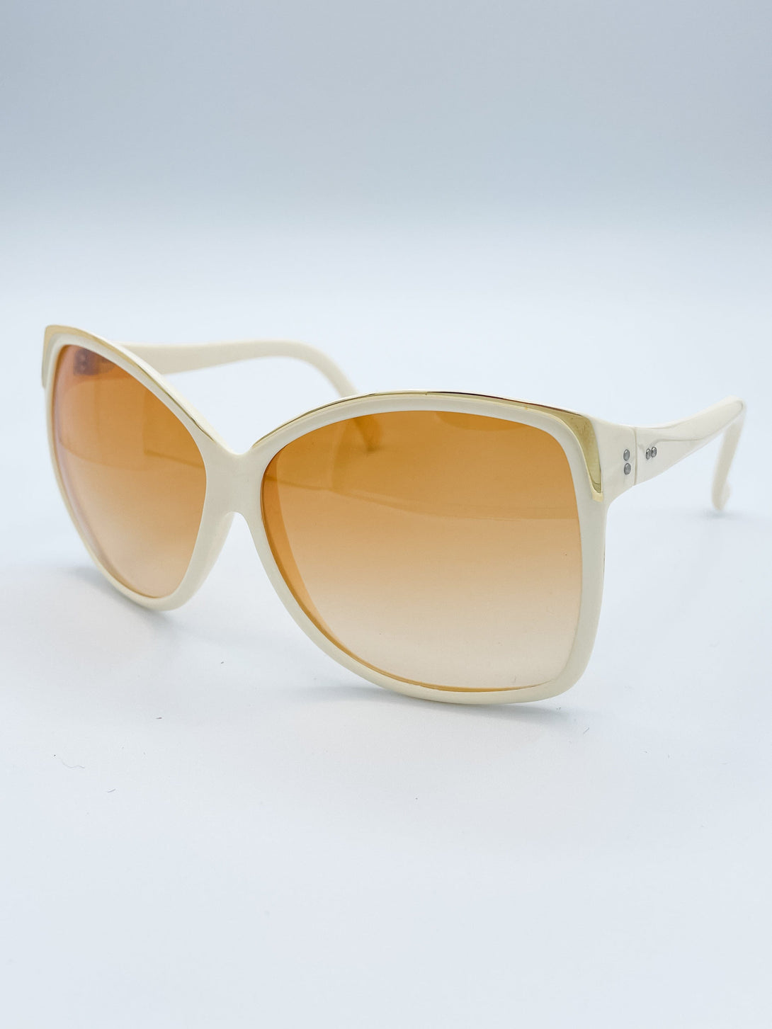 Bold Boxy Vintage Sunglasses with Gold Trim on Front