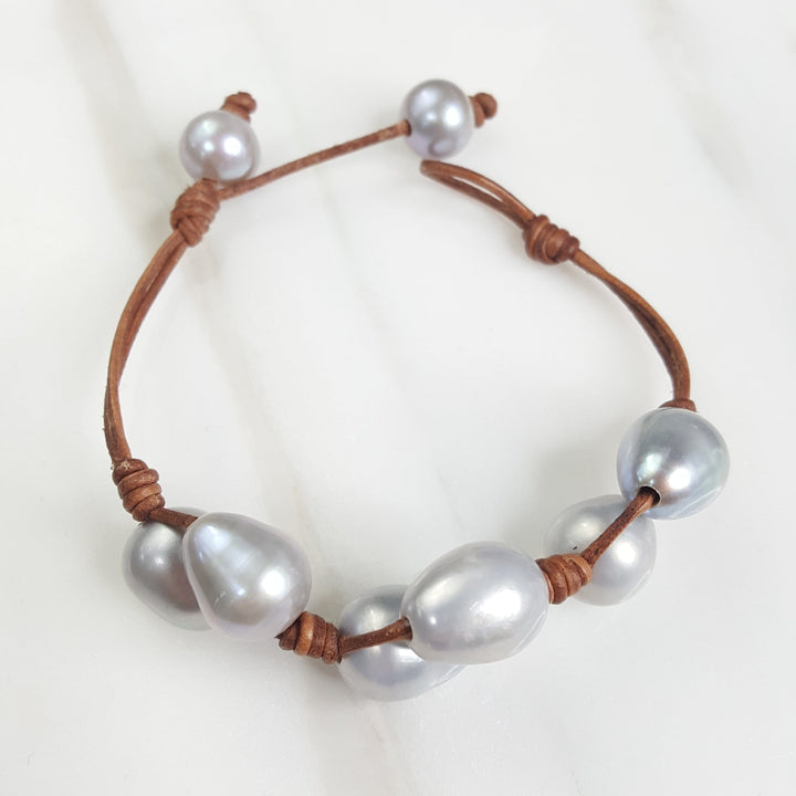 Braided Pearl and Leather Bracelet