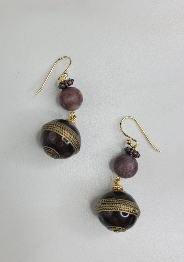 Handmade Earrings with Vintage Italian Beads and Rhyolite Beads