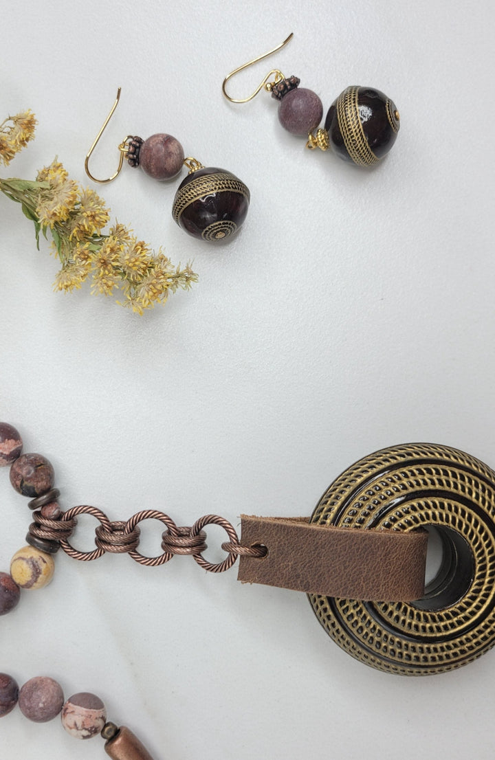 Handmade Earrings with Vintage Italian Beads and Rhyolite
